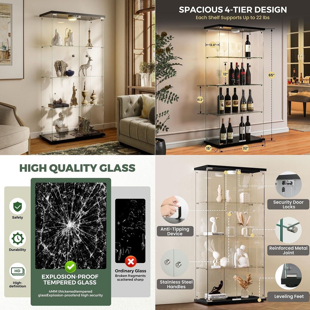 Glass Cabinet Display - Witryna z oświetleniem LED i zamkiem,