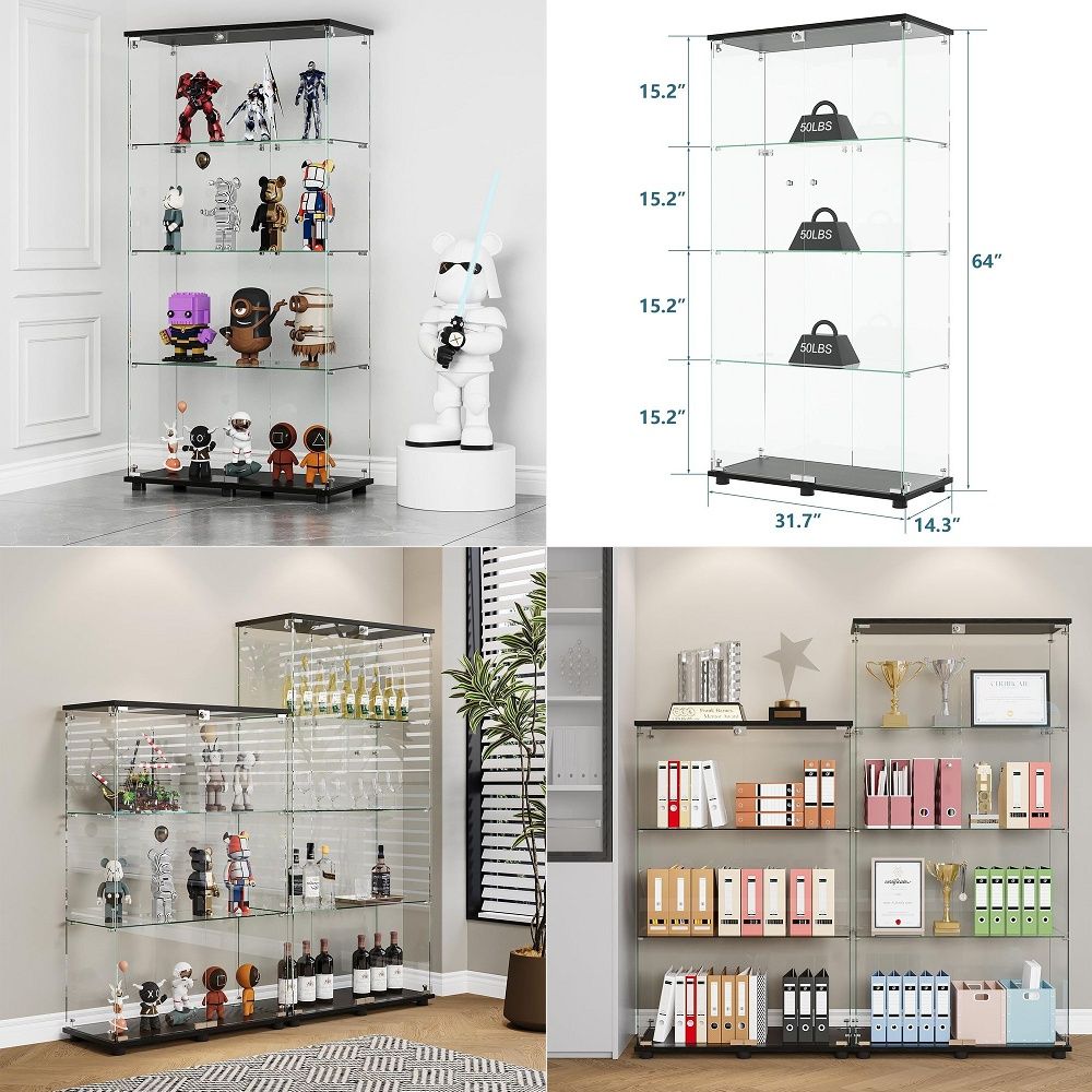 Glass Cabinet Display - Witryna z 4 półkami, podwójnymi drzwiami