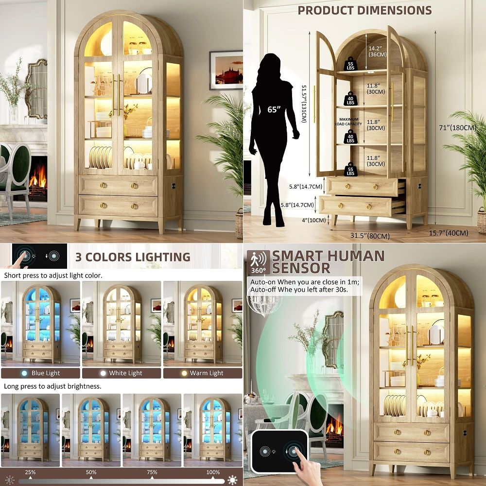 Glass Cabinet Display - Szafka ekspozycyjna łukowa z szklanymi drzwiami,