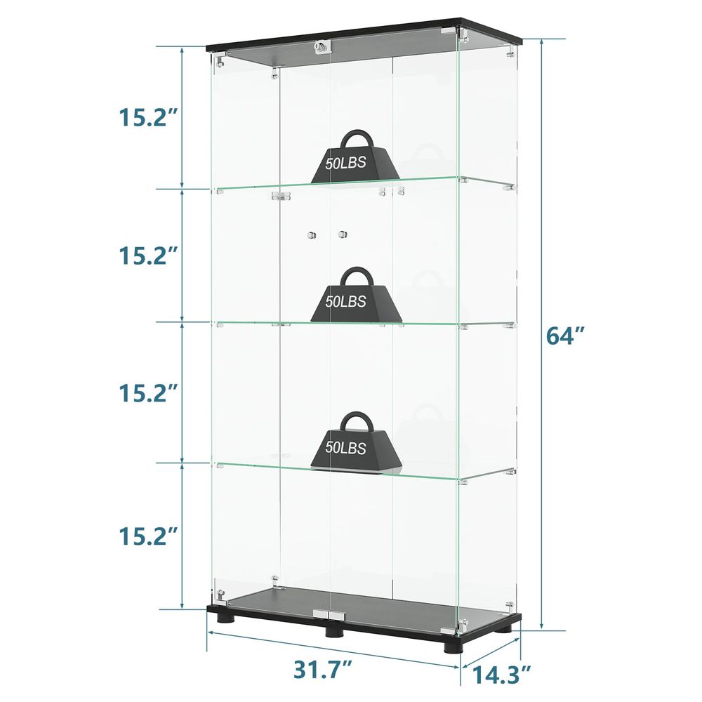 Witryna z 4 półkami, podwójnym – Glass Cabinet Display recenzja i cena