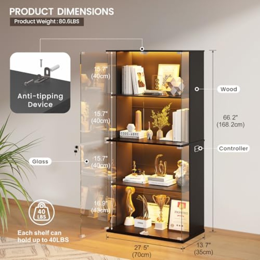 Czarna witryna z szklanymi drz – Glass Cabinet Display recenzja i cena
