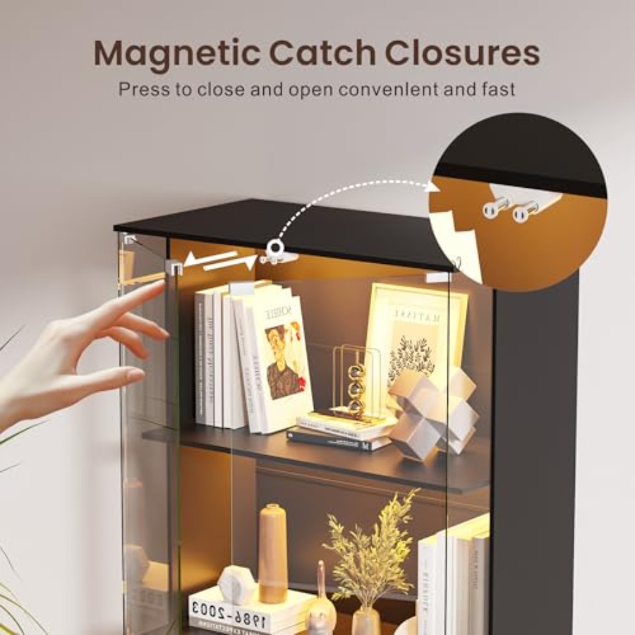 Czarna witryna z szklanymi drz – Glass Cabinet Display recenzja i cena